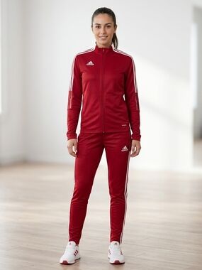 Adidas Women's Tiro 24 Tracksuit Jacket & Pants Set Red Sz Small Tapered Zip Leg